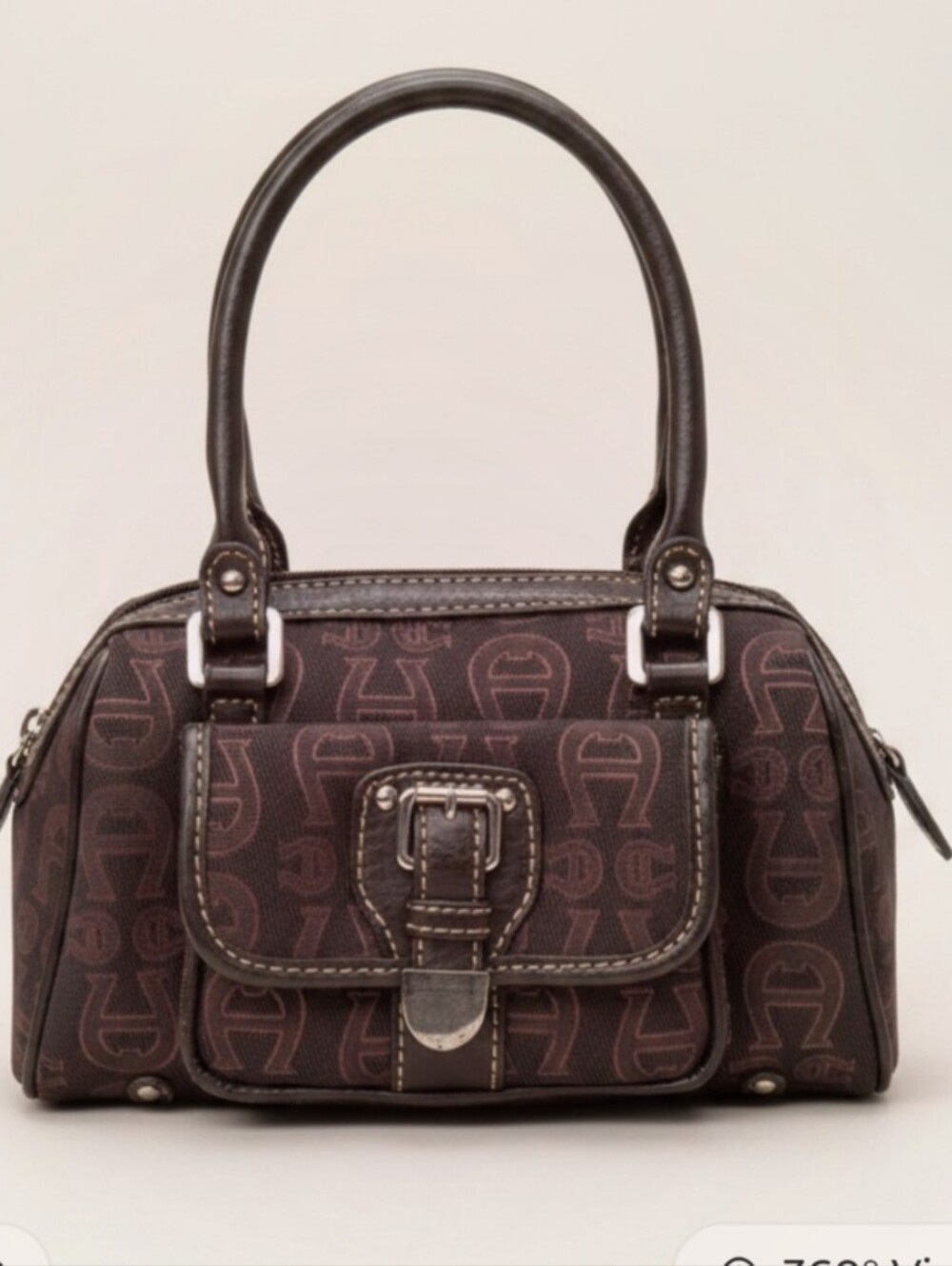 Vintage Etienne Aigner Monogram Mini Satchel Bag Brown Jacquard Y2K Horseshoe